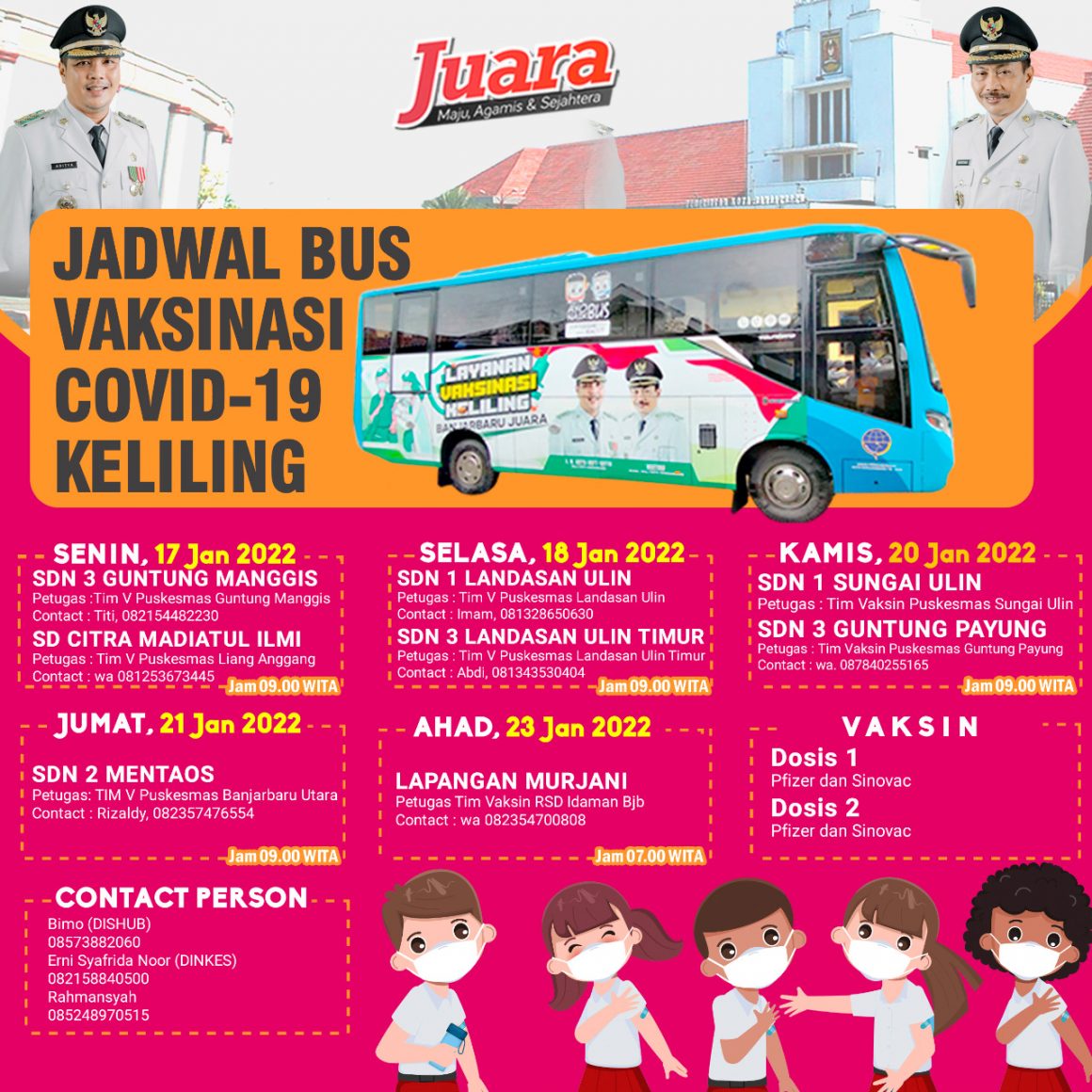 Jadwal Vaksinasi Keliling, 17 – 23 Januari 2022